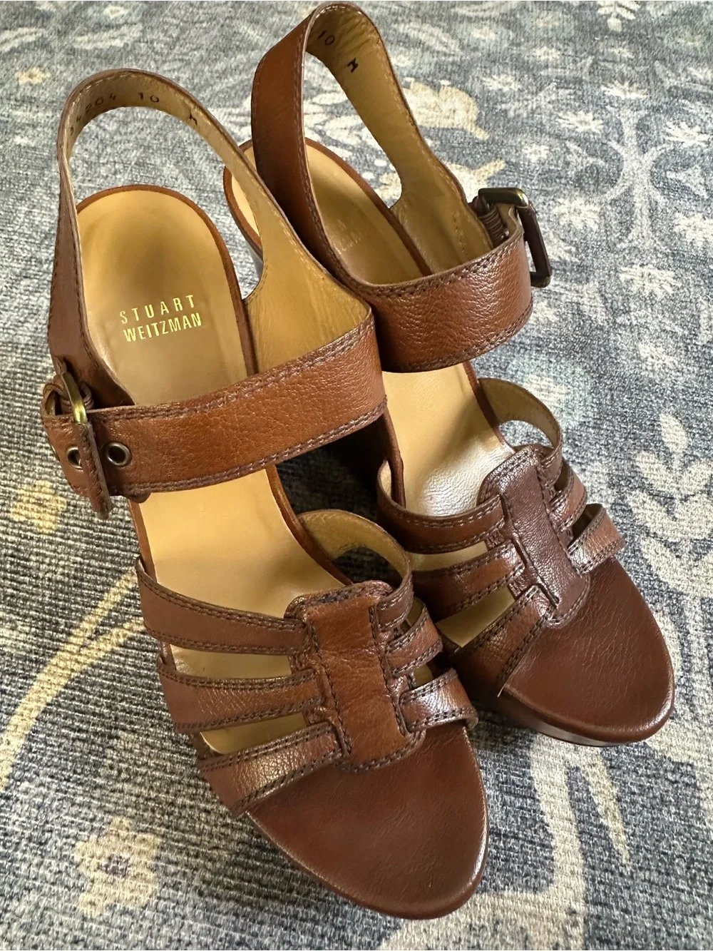Stuart Weitzman Brown Leather Strappy Platform Wedge Sandals Sz 10 - Picture 5 of 9